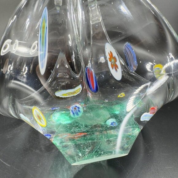 Large Art Glass Basket Bowl Centerpiece With Large Multicolor Millefiori Spots - Picture 8 of 16